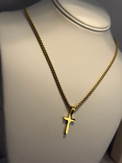 14k Double Gold-filled Box Chain w/ Cross Pendant